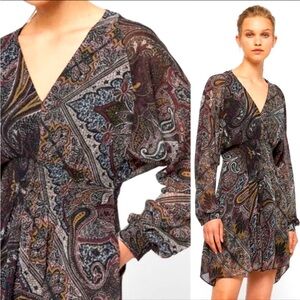 ALLSAINTS Nichola Paisley Print Smocked Dress Purple Size XS